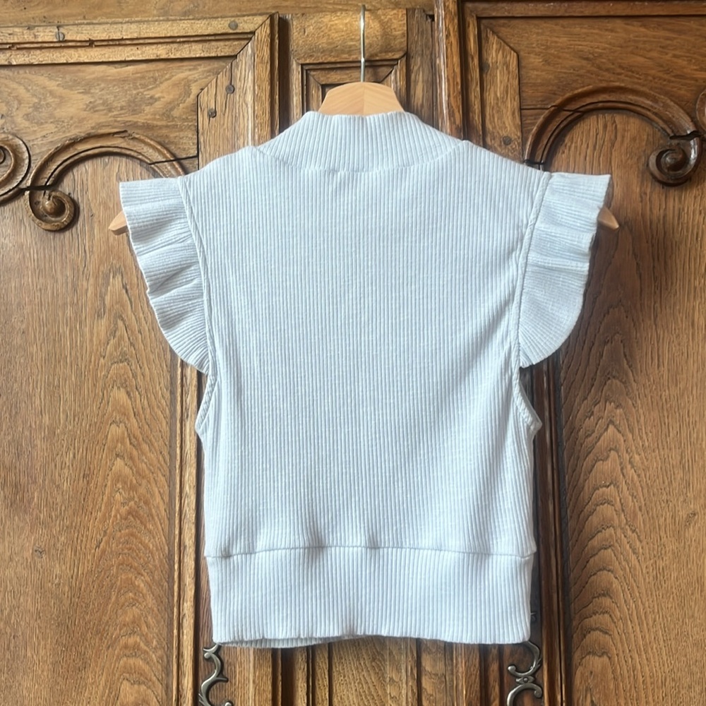 Storia Ribbed Ruffle Sleeve Cropped Top Sz S - Picture 11 of 12